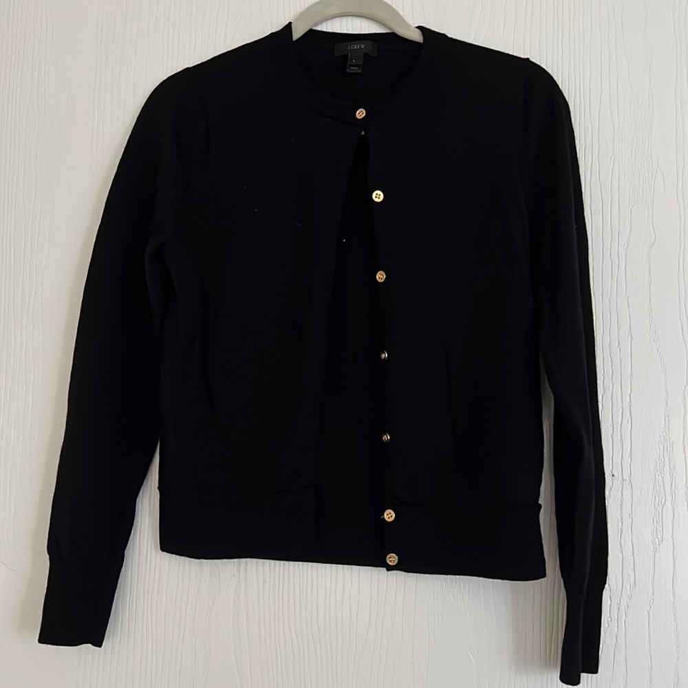 JCrew Button Up Cardigan Black Gold Buttons - EUC